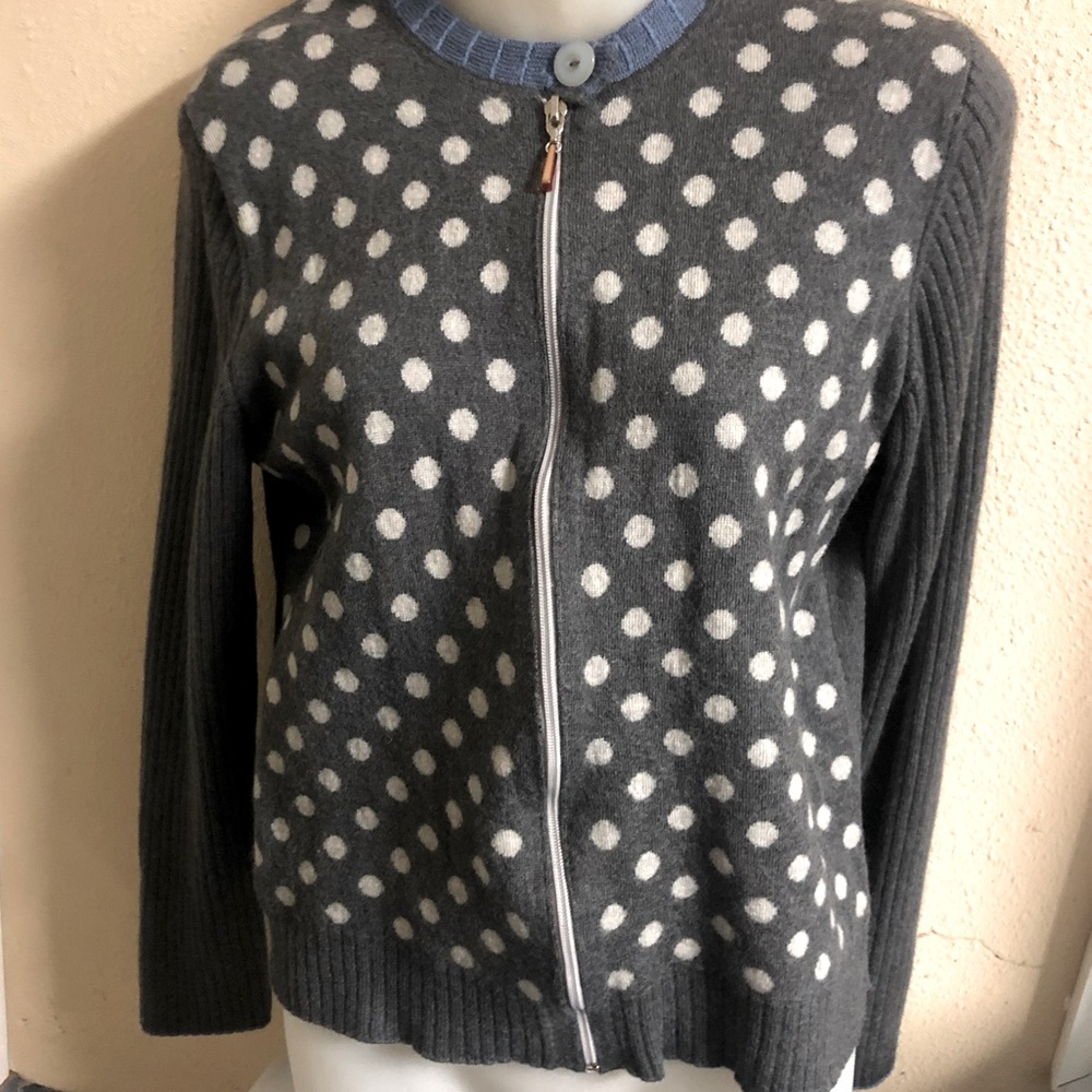 Margaret O’Leary Polka-Dot Wool Zip Up Sweater L
